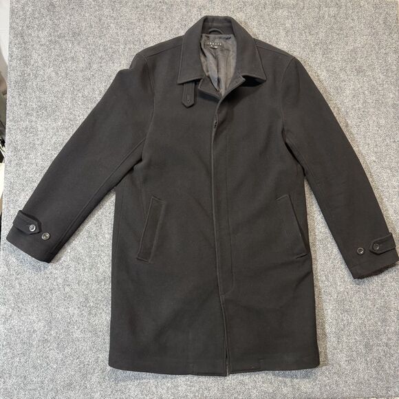 Theory Other - Theory Mens XL Black Wool Blend Overcoat Car Coat Jacket Hidden Zip Minimalist